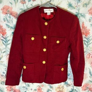 Vintage Jones New York Women's Crimson Blazer with Gold Buttons